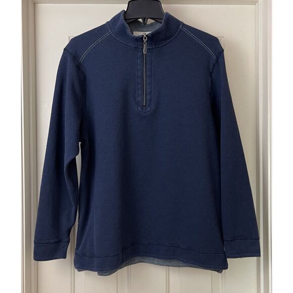 Tommy Bahama 1/4 Zip Sweater Mens M Blue Gray Reversible Pullover Embroidered - Picture 3 of 12
